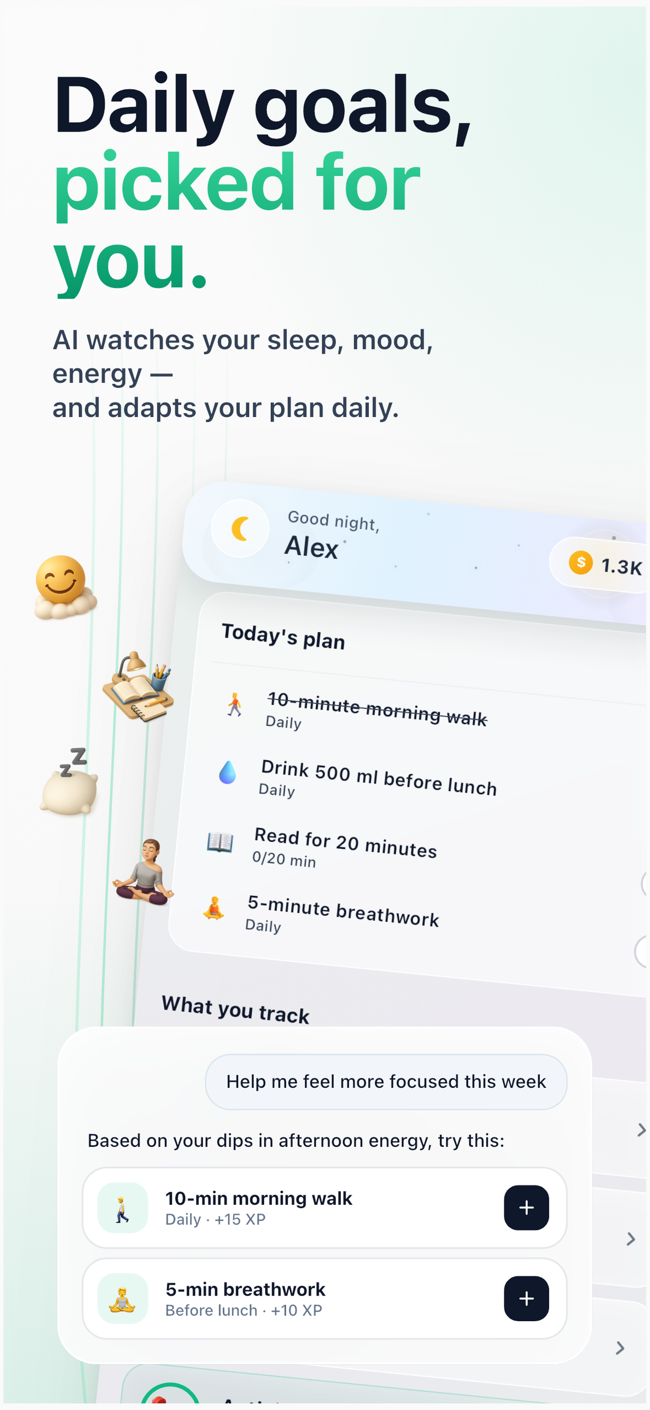 Yesil Health daily challenges tailored to the user