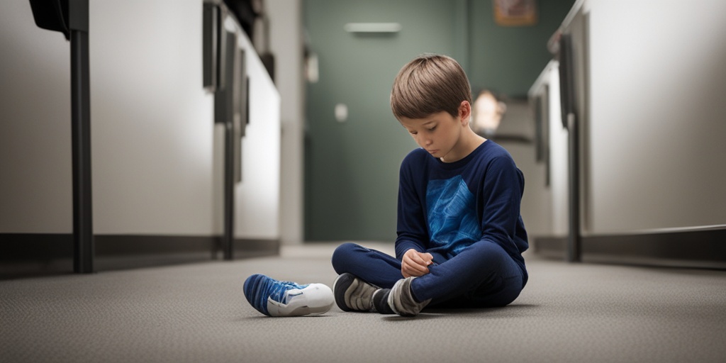 Child experiencing complications of untreated Juvenile Rheumatoid Arthritis, such as joint deformity and emotional distress, in a dimly lit environment.