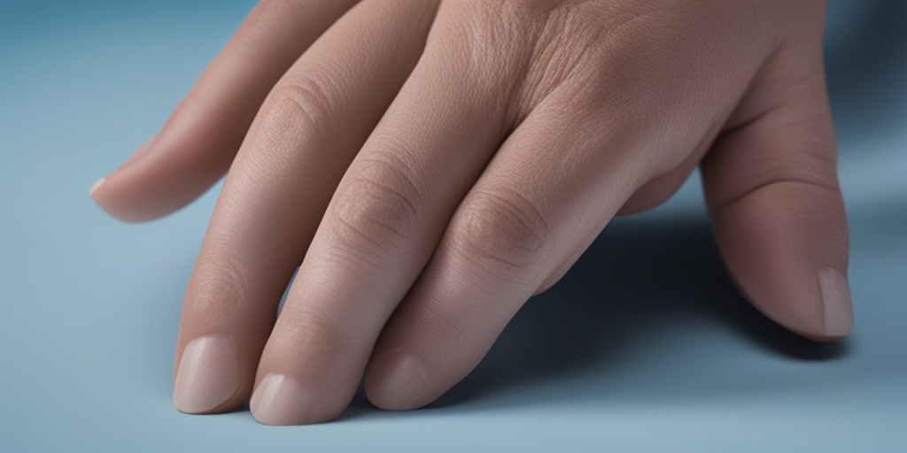 Cinematic image illustrating symptoms of Mixed Connective Tissue Disease, including Raynaud's phenomenon and arthritis, on a trustworthy blue background.