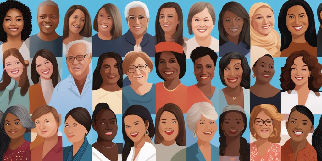 Diverse group of women representing PMS risk factors, set against a calming blue background, evoking empathy and understanding.
