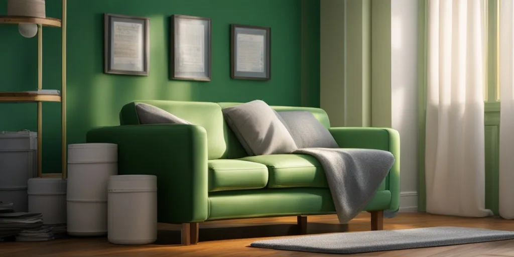 Person sitting on couch with thermometer, medication, and tissues, showcasing common Infectious Mononucleosis symptoms.