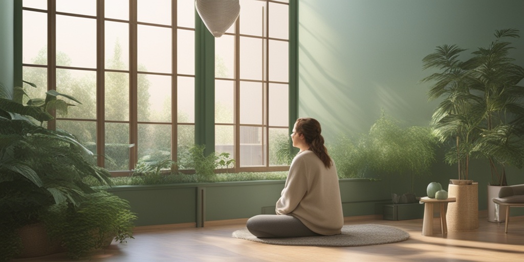 Person with Klinefelter Syndrome sitting in a peaceful environment surrounded by calming elements and a subtle hint of a mental health professional.