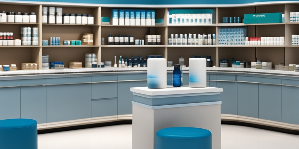 Various medications for Myasthenia Gravis treatment arranged neatly in a modern pharmacy.