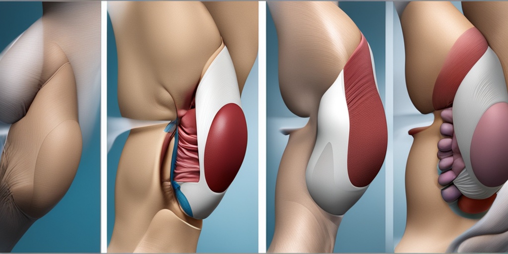Various treatment options for bursitis including medication, physical therapy, and surgery in creamy white tone.