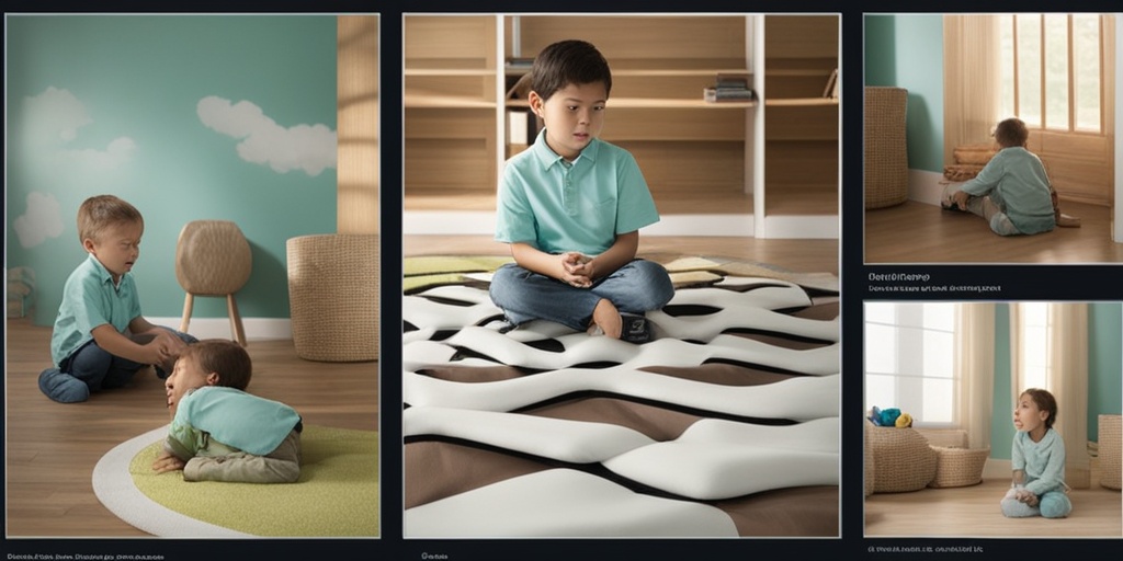 A split-screen image showcasing a child's inattention, impulsivity, and hyperactivity symptoms.