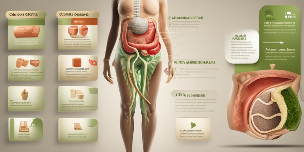 3D illustration of person's abdomen with icons representing causes and risk factors of bowel obstruction.