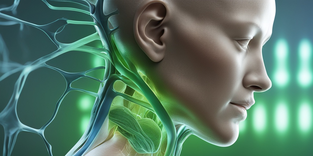 3D model of human body with transparent layers, highlighting affected areas in subtle green hue.