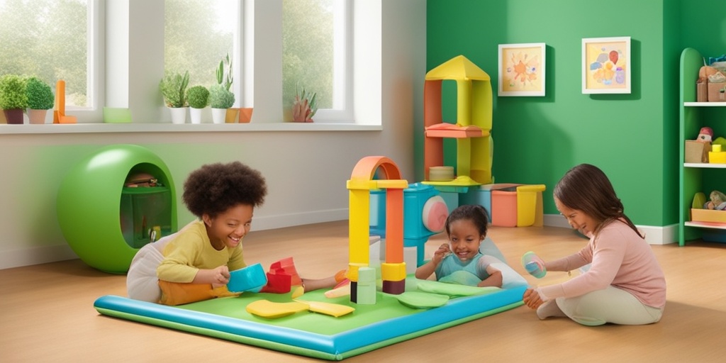 Children playing together in a daycare setting with a green background, highlighting COVID-19 transmission routes.