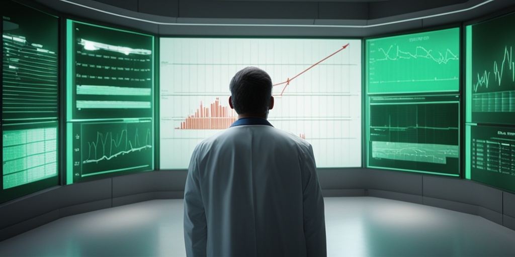 Concerned doctor points to life expectancy graph on transparent screen