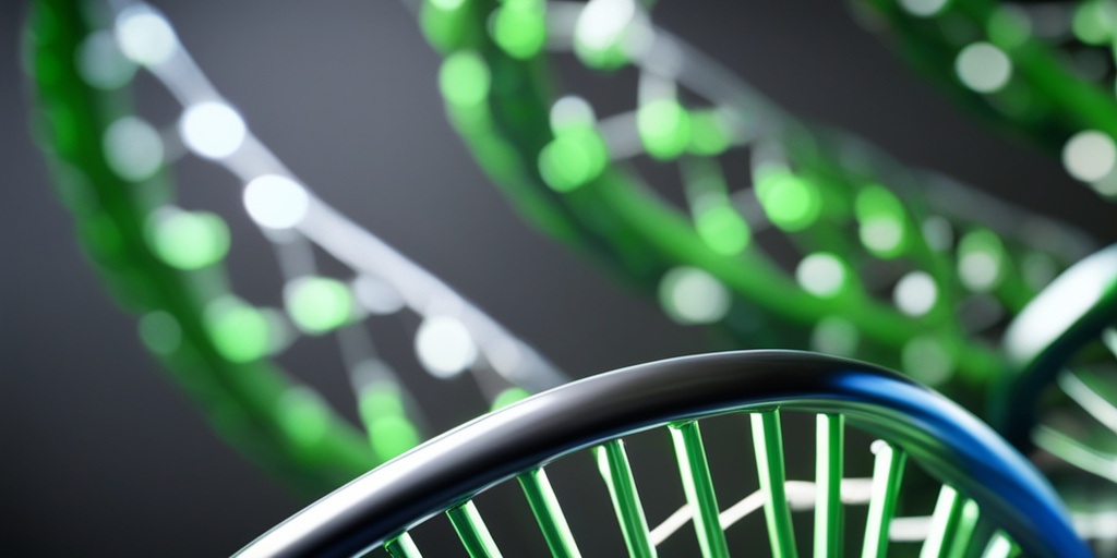 DNA double helix with highlighted green section representing genetic mutations causing Recurrent Multiple Myeloma