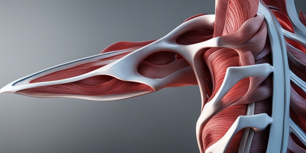 Detailed anatomy of rotator cuff tendons and muscles in subtle blue background