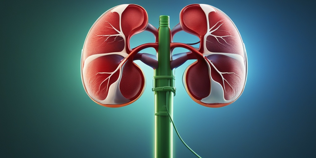 Detailed illustration of kidneys affected by Aldosteronism with glowing highlights