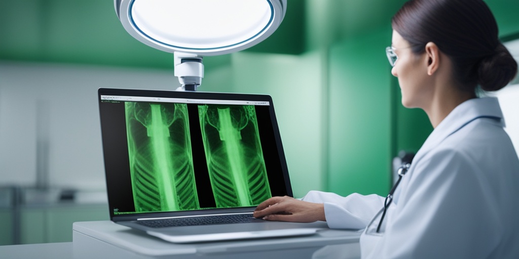 Doctor diagnoses Jansen Disease using medical imaging technology in a calm professional environment.