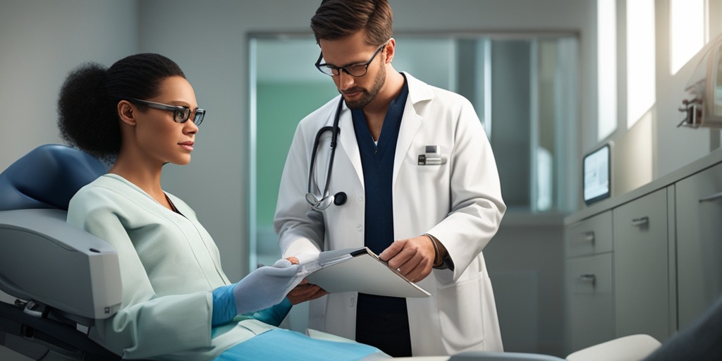 Doctor examines patient with suspected ALS in modern clinic with medical equipment.