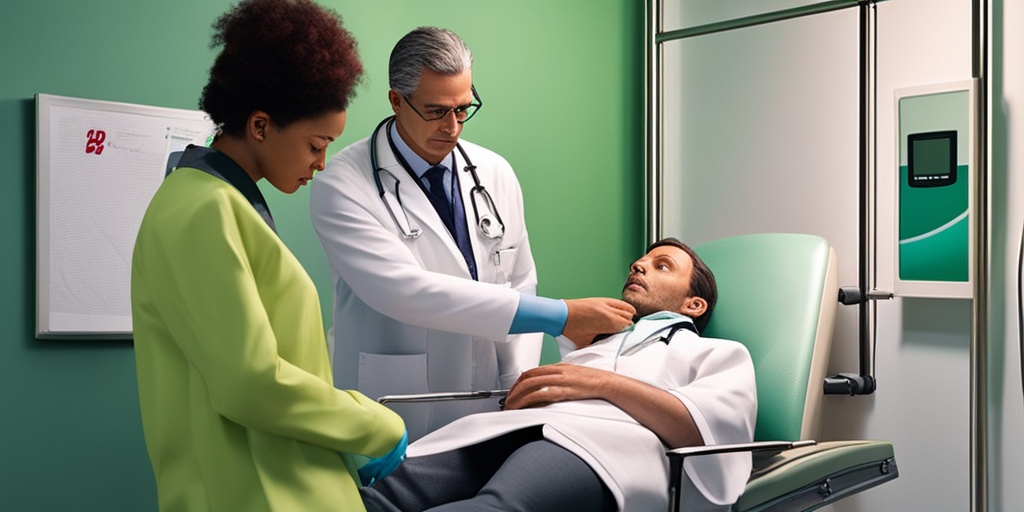 Doctor examining patient with suspected Mountain Fever, with medical equipment in foreground