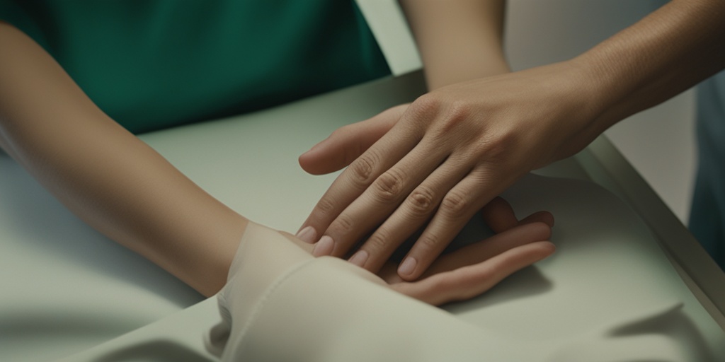 Doctor examining patient's hands and feet in a calm medical setting