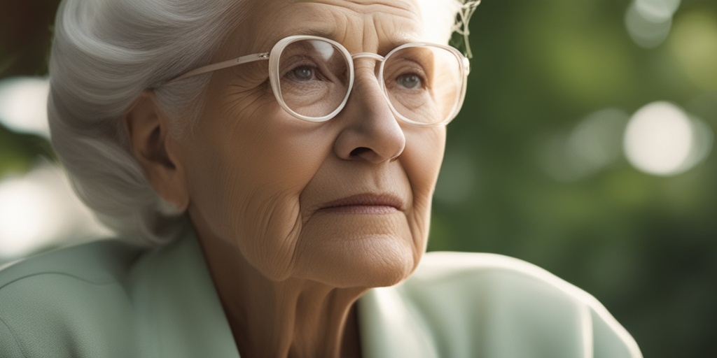 Elderly person surrounded by risk factors for Macular Degeneration such as aging and smoking.