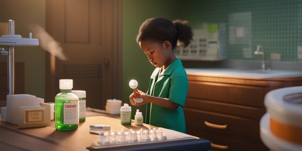 Healthcare professional administering Measles vaccine to a child, showcasing vaccine vial and medical equipment.