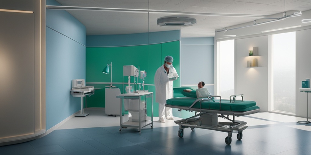 Healthcare professional attending to Chikungunya patient, with medication and medical equipment in calming blues and whites.