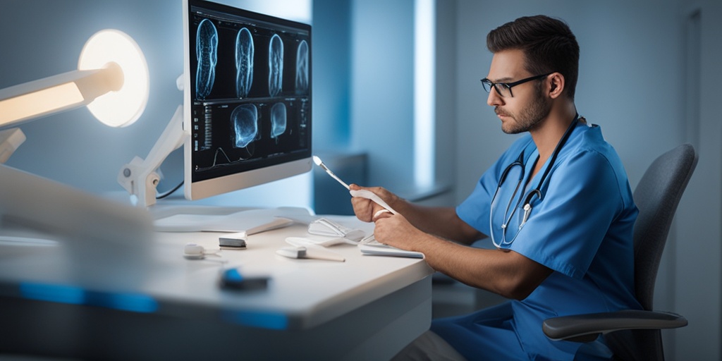 Healthcare professional conducting EMG and NCS tests to diagnose GAN syndrome in a medical setting.