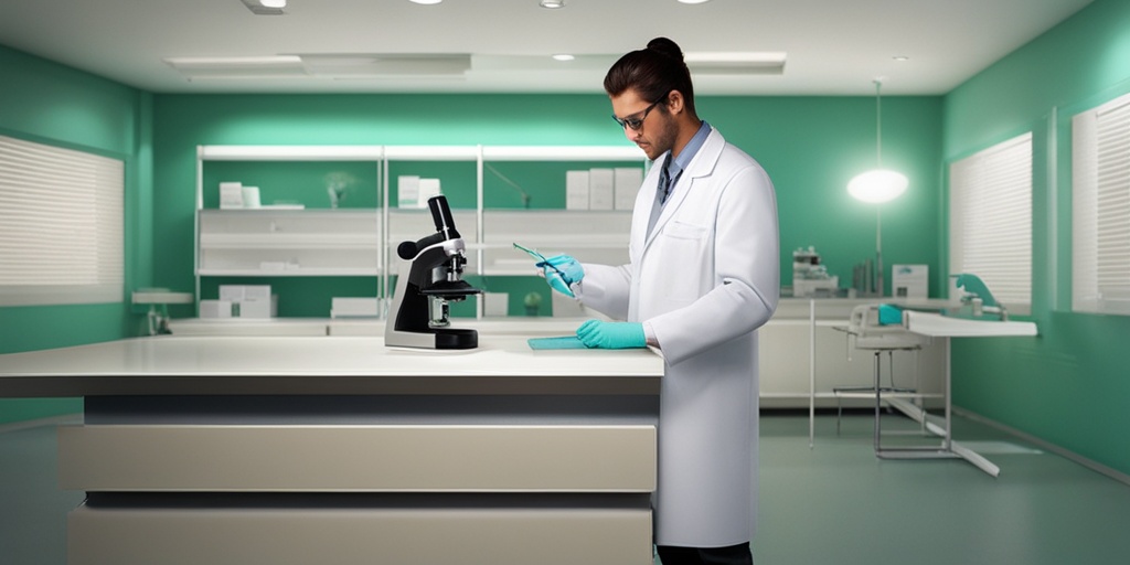 Healthcare professional taking a blood sample from a patient in a clean medical laboratory.