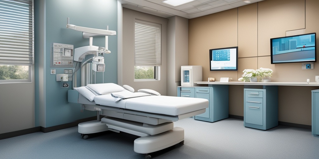 Hospital room scene with medical equipment and professionals showcasing treatment options for bowel obstruction.