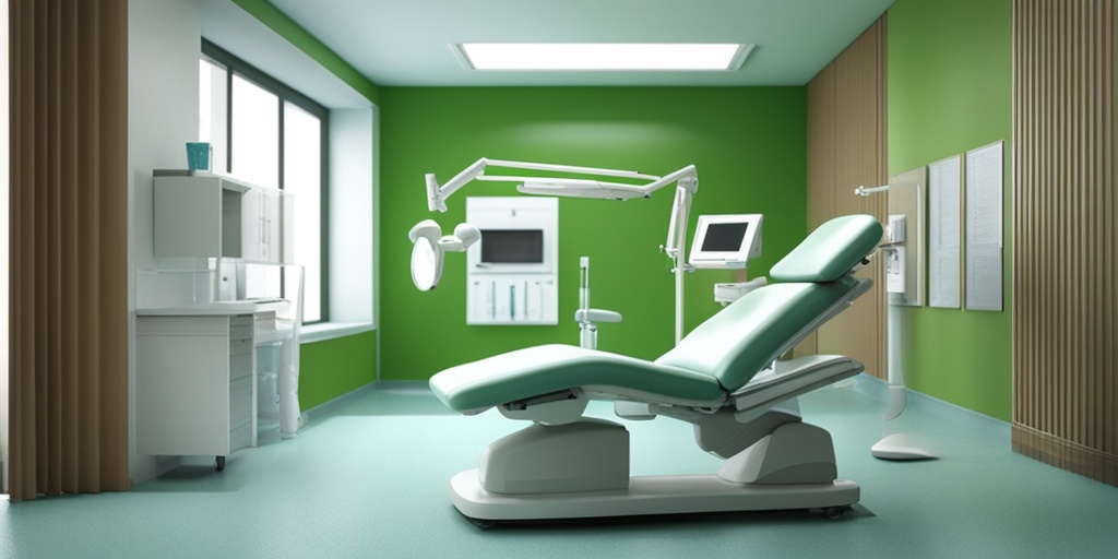 Hospital setting with woman and medical professionals surrounded by calming green background