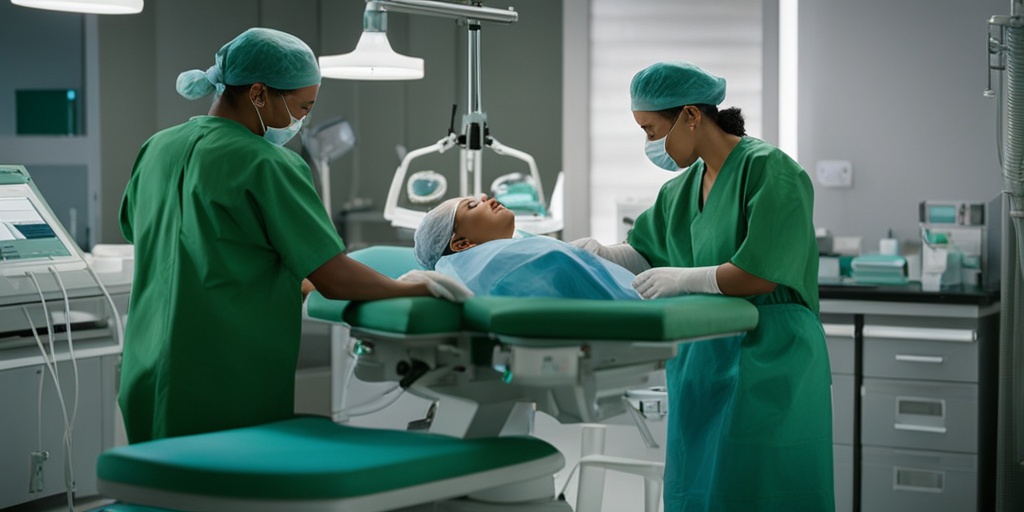 Intense cesarean section procedure with bold green tone, highlighting medical team's focus.