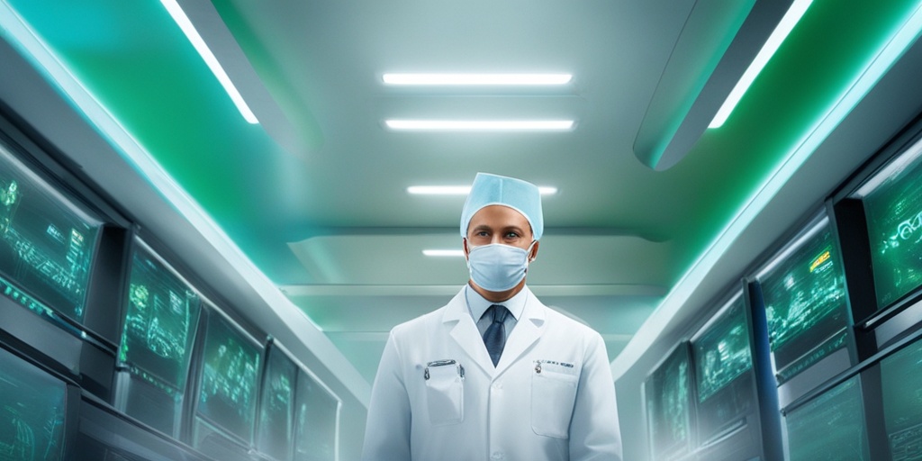 Medical professional stands confidently in front of blue background with green accents, conveying safety and effectiveness.