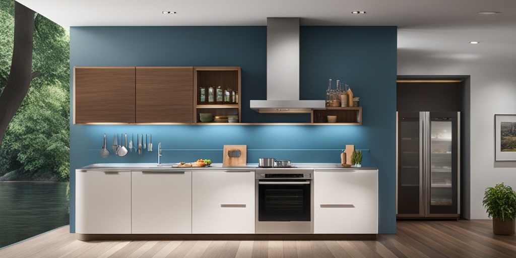 Modern kitchen with fish being prepared using safe cooking methods, with subtle blue background and highlighted safe options.