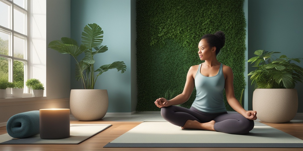 Patient engaging in relaxing activity surrounded by calming elements and subtle medical hints