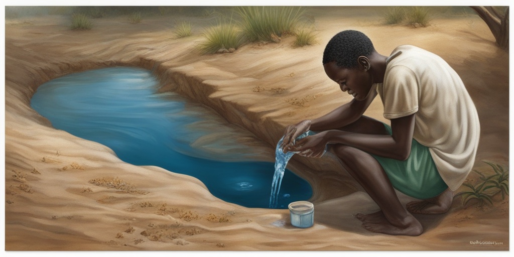 Person drinking contaminated water from a stagnant pool, highlighting risk of Guinea Worm Infection.