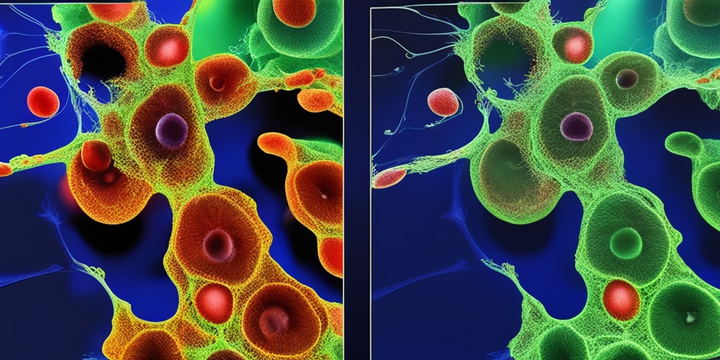 Split-screen comparison of healthy and anemic red blood cells, illustrating RCC and anemia diagnosis in a subtle green background.