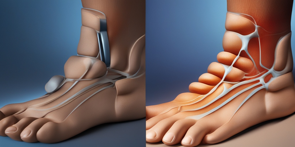 Split-screen image showing symptoms of Polyneuropathy, including numbness and muscle weakness