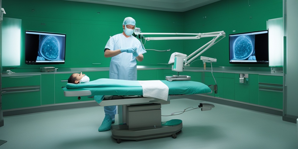 Surgeon performing lipoma removal surgery in a sterile operating room with a subtle green background.