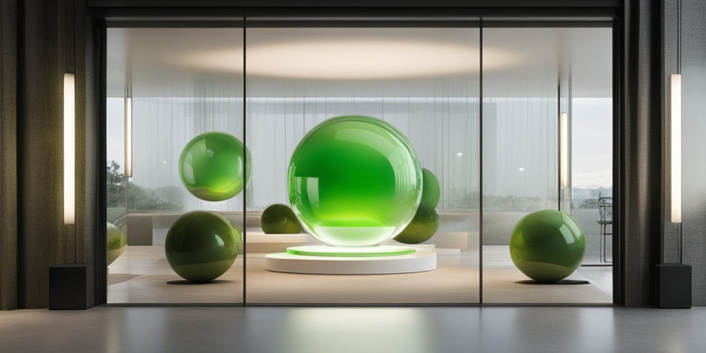 Transparent glass sphere surrounded by smaller spheres representing customer satisfaction levels.