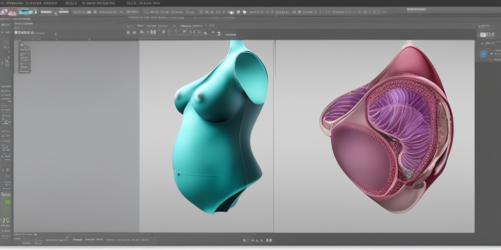 3D render of pregnant woman's body showing internal organs and fetus