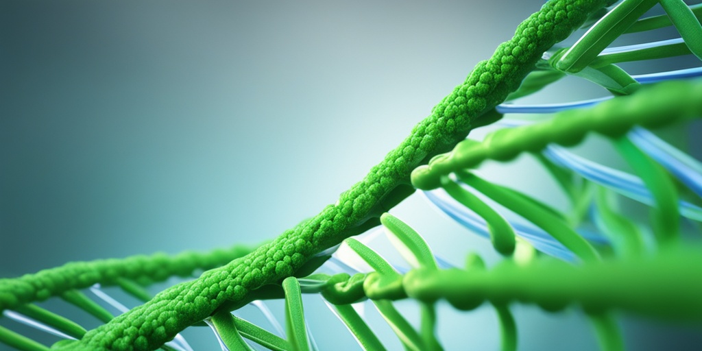 3D rendered DNA double helix with green highlighted section representing genetic mutations in Pulmonary Lymphangiomyomatosis.