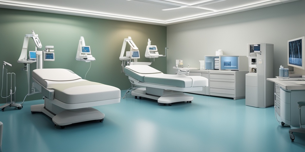 3D rendered hospital setting showcasing treatment options for Agnogenic Myeloid Metaplasia with calming colors.