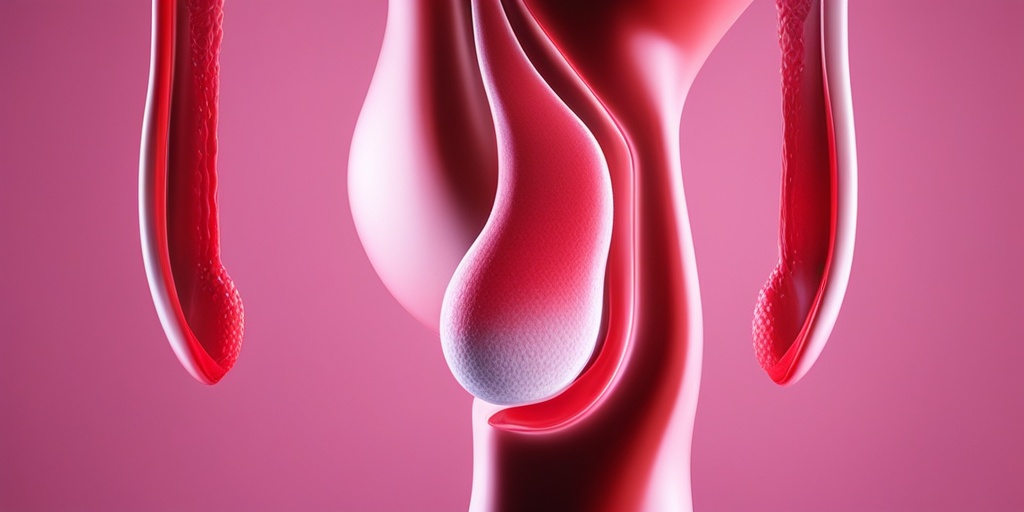 3D-rendered image highlighting causes of uterine bleeding, warm and cool colors, abstract symbols around central uterus model.