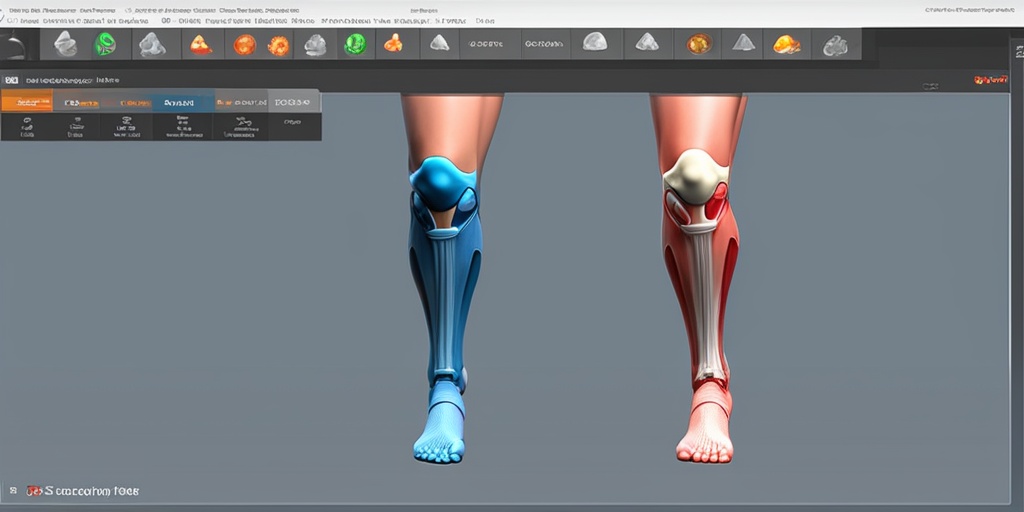 3D rendered knee joint model showcasing common MSL injuries in different colors, such as green, blue, and yellow, against a subtle blue background.