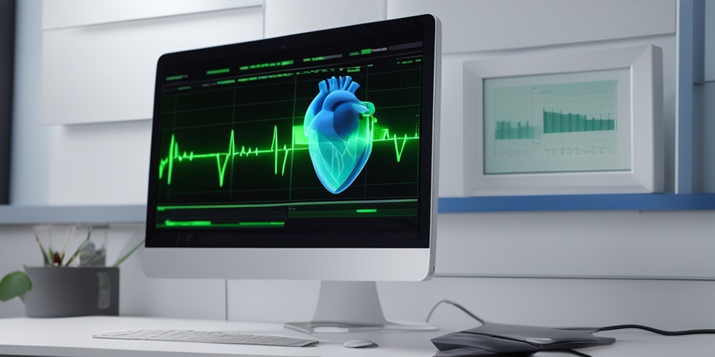 3D renderings of heart showcasing different types of arrhythmia in a modern medical laboratory.