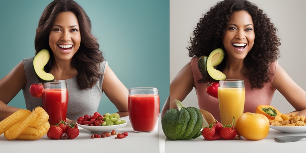 Before-and-after split-screen image showing the benefits of the DASH Diet on heart health and weight loss.