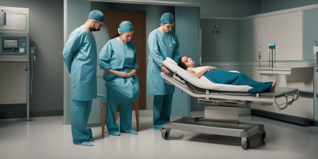 Cinematic image illustrating potential childbirth complications with muted color palette and realistic medical equipment.