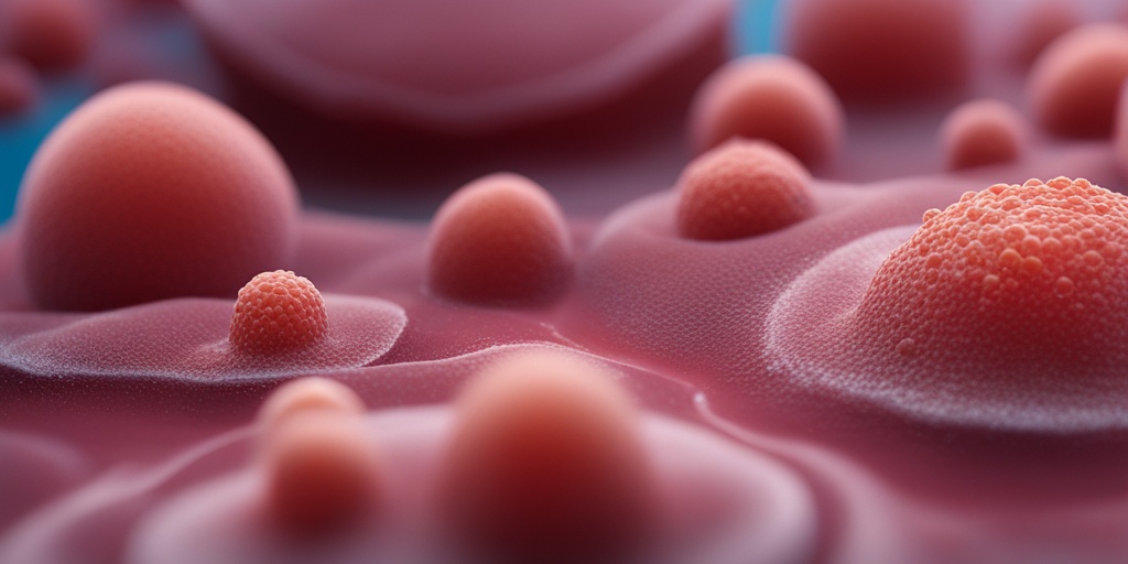 Close-up of skin plaques, nodules, and ulcers of Granuloma Fungoides on a subtle blue background.