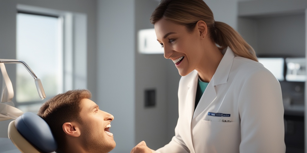 Dentist explaining wisdom teeth removal to patient using 3D model