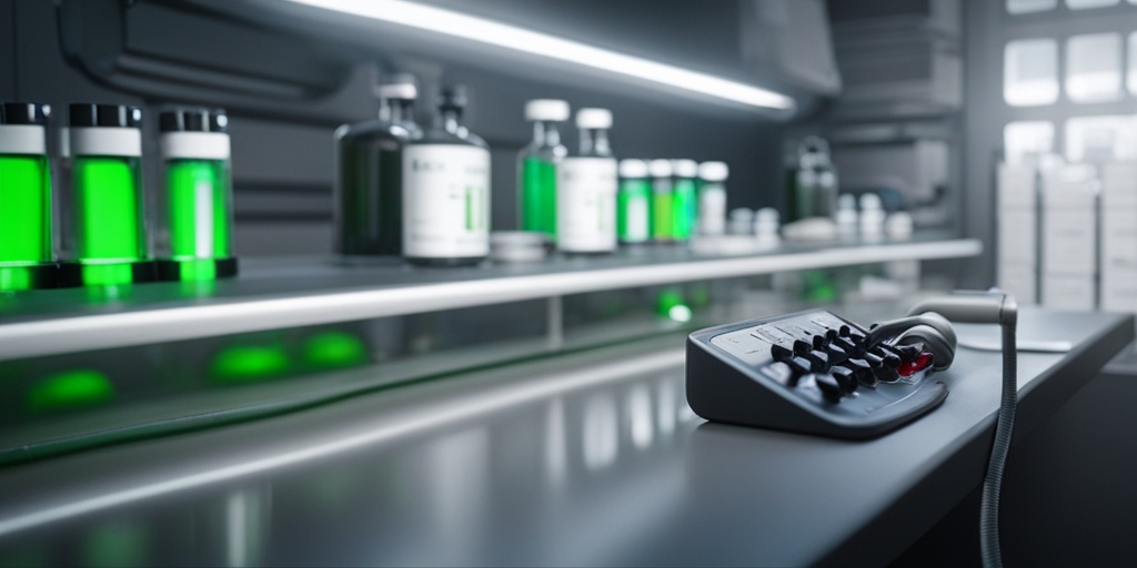 Doctor diagnosing high cholesterol through a blood test, with laboratory equipment.