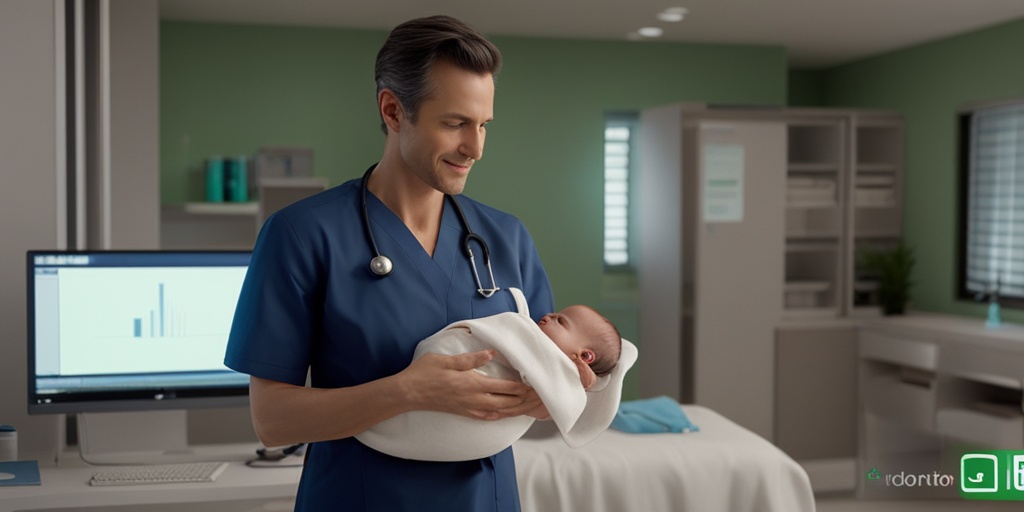 Doctor examining newborn's heart with echocardiogram machine