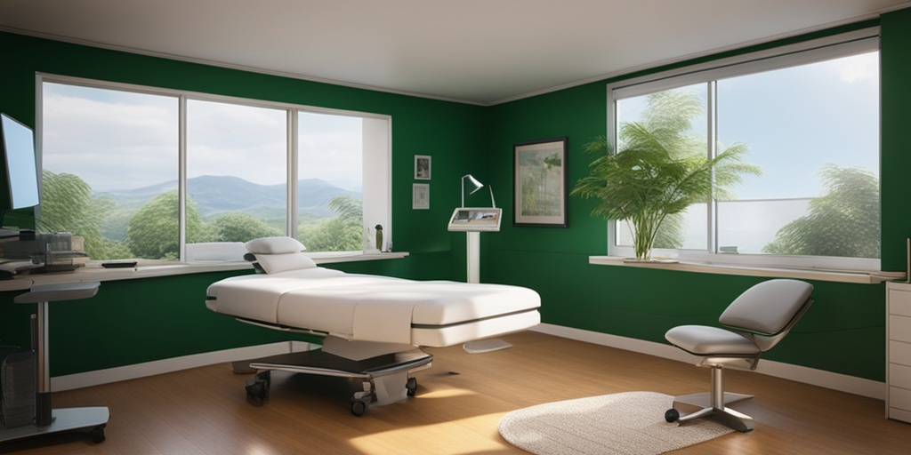 Doctor examining patient with suspected SCFE in a modern medical office with green background.