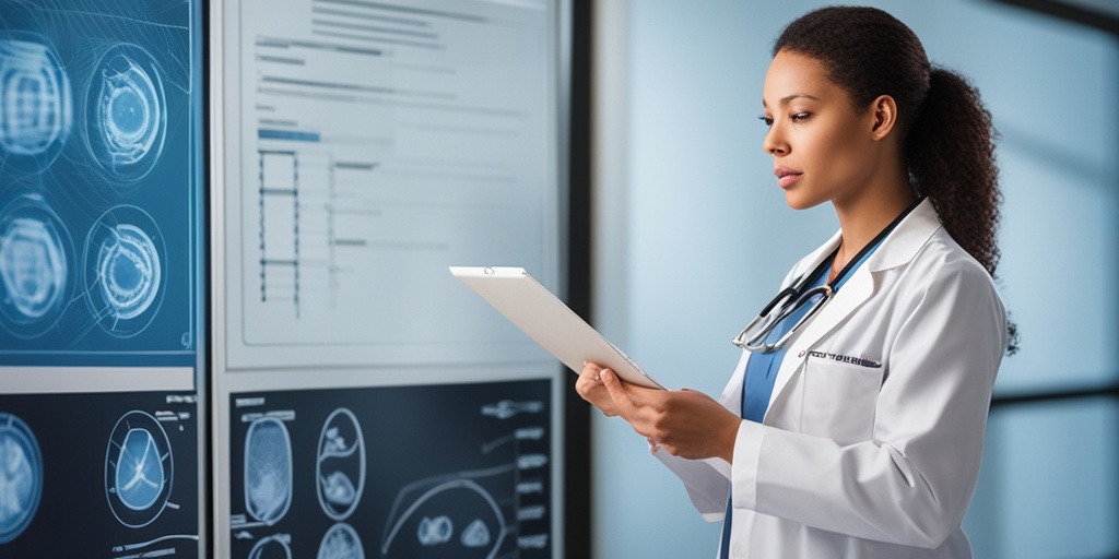 Doctor standing in front of whiteboard with concerned expression and clipboard